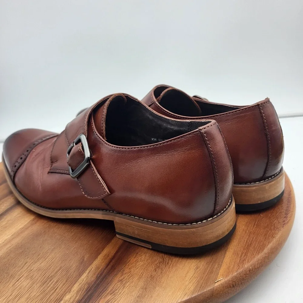 Stacy Adams Monk Strap Shoes Mens Sz 11 M‎ Brown Leather Cap Toe